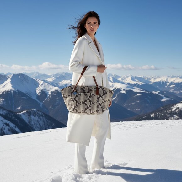 NEW! HOBO The Original Python print leather tote bag zip closure double handles - Picture 7 of 17